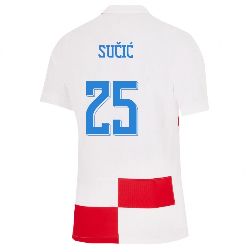 Vaikiškas Kroatija Luka Sucic #25 Balta Raudona Namų Marškinėliai 24-26 T-Shirt