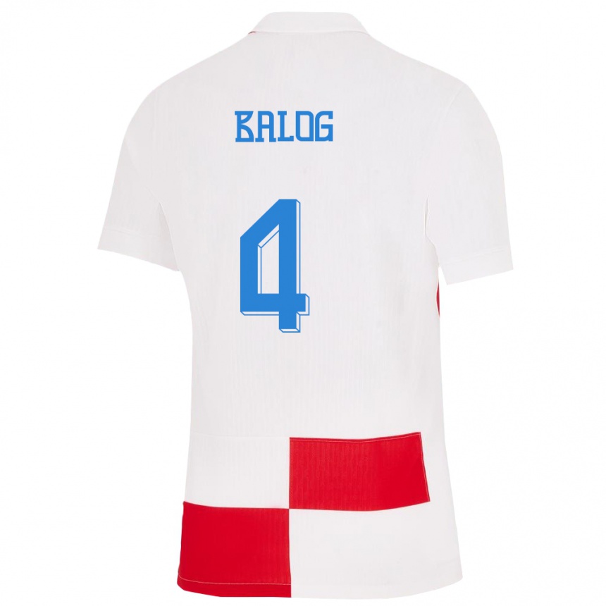 Vaikiškas Kroatija Leonarda Balog #4 Balta Raudona Namų Marškinėliai 24-26 T-Shirt