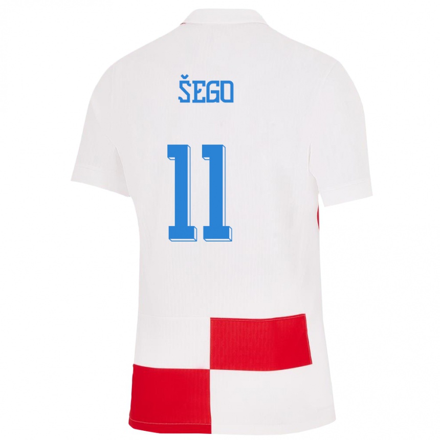 Vaikiškas Kroatija Michele Sego #11 Balta Raudona Namų Marškinėliai 24-26 T-Shirt