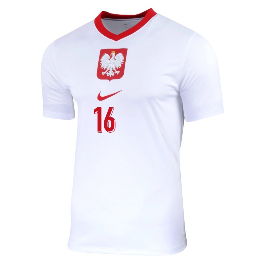 Vaikiškas Lenkija Klaudia Jedlinska #16 Baltas Namų Marškinėliai 24-26 T-Shirt