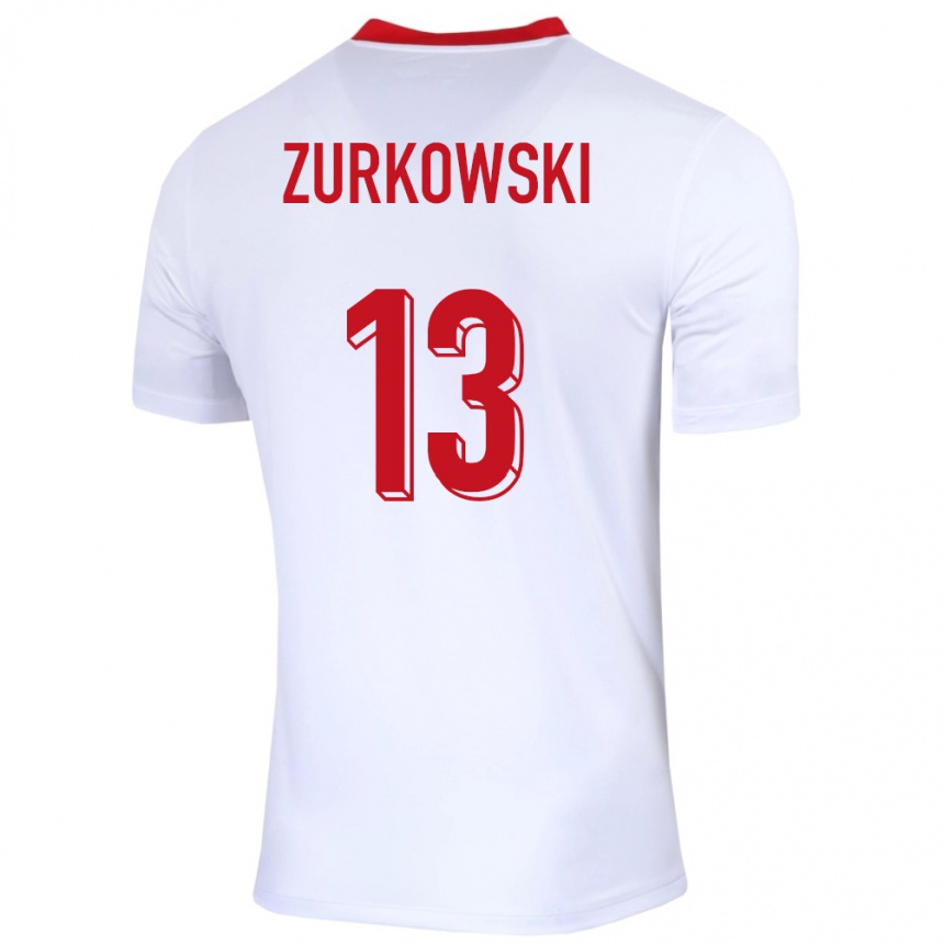 Vaikiškas Lenkija Szymon Zurkowski #13 Baltas Namų Marškinėliai 24-26 T-Shirt