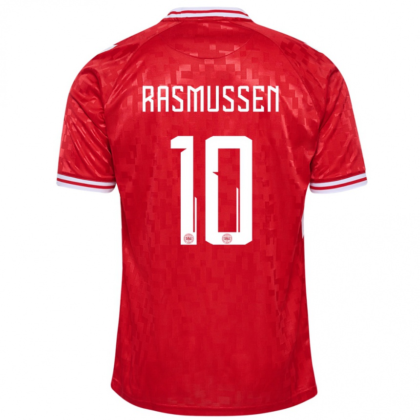 Vaikiškas Danija Christian Rasmussen #10 Raudona Namų Marškinėliai 24-26 T-Shirt