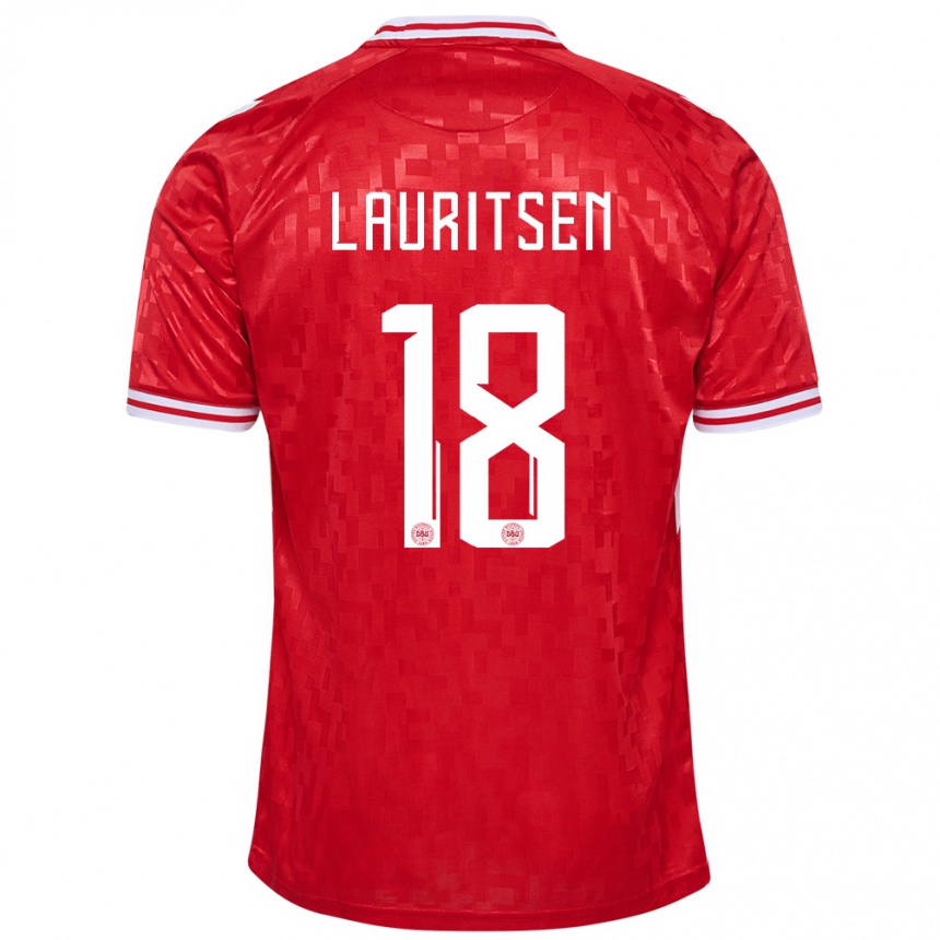 Vaikiškas Danija Tobias Lauritsen #18 Raudona Namų Marškinėliai 24-26 T-Shirt