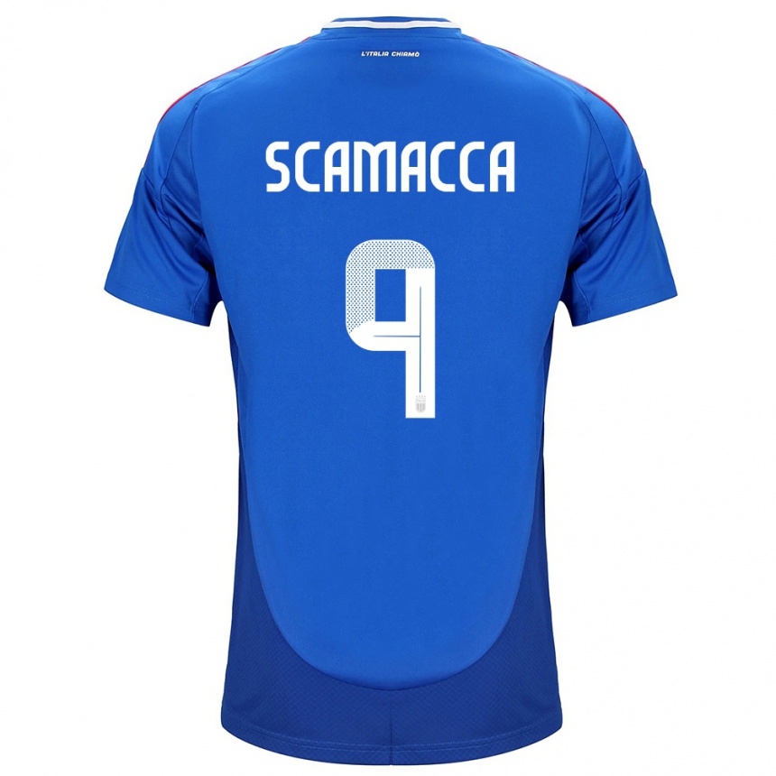 Vaikiškas Italija Gianluca Scamacca #9 Mėlyna Namų Marškinėliai 24-26 T-Shirt