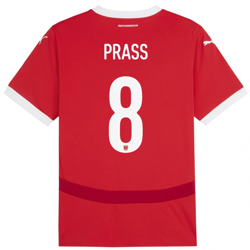 Vaikiškas Austrija Alexander Prass #8 Raudona Namų Marškinėliai 24-26 T-Shirt