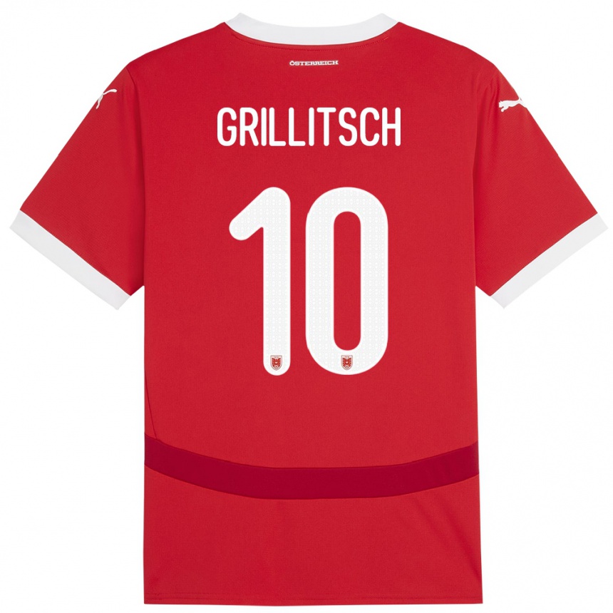 Vaikiškas Austrija Florian Grillitsch #10 Raudona Namų Marškinėliai 24-26 T-Shirt