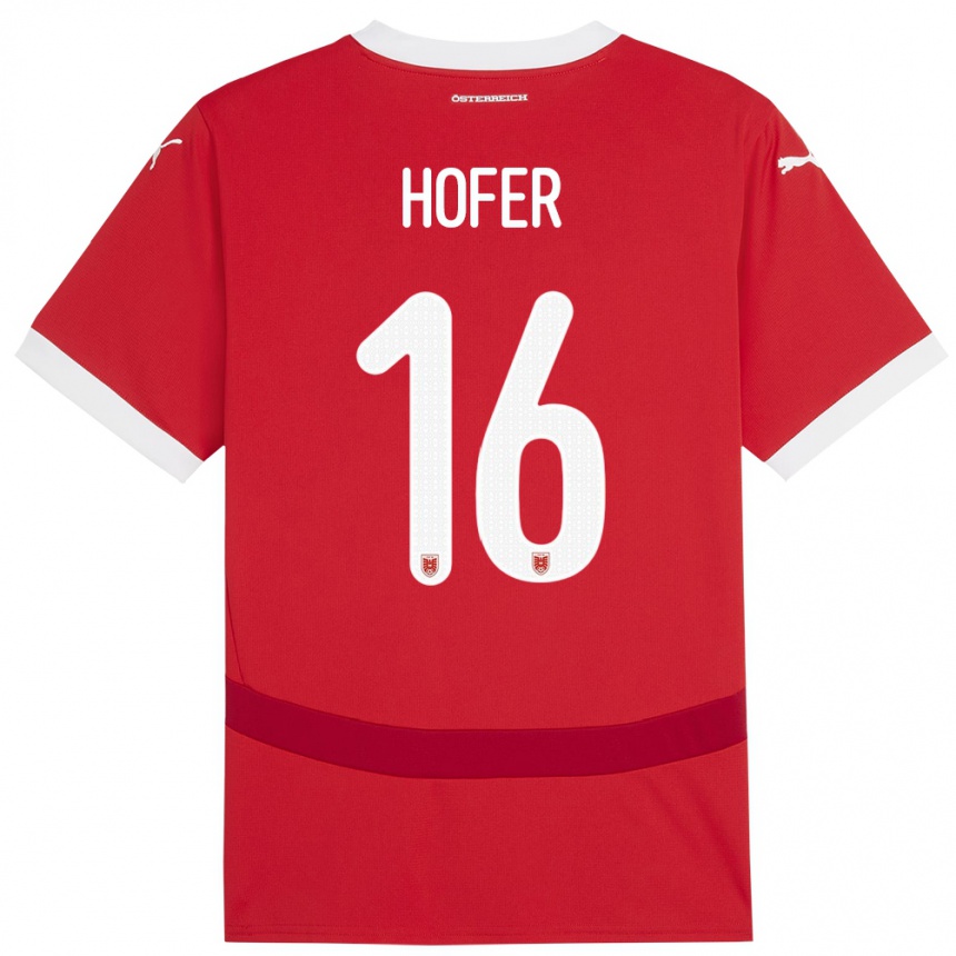 Vaikiškas Austrija Raphael Hofer #16 Raudona Namų Marškinėliai 24-26 T-Shirt