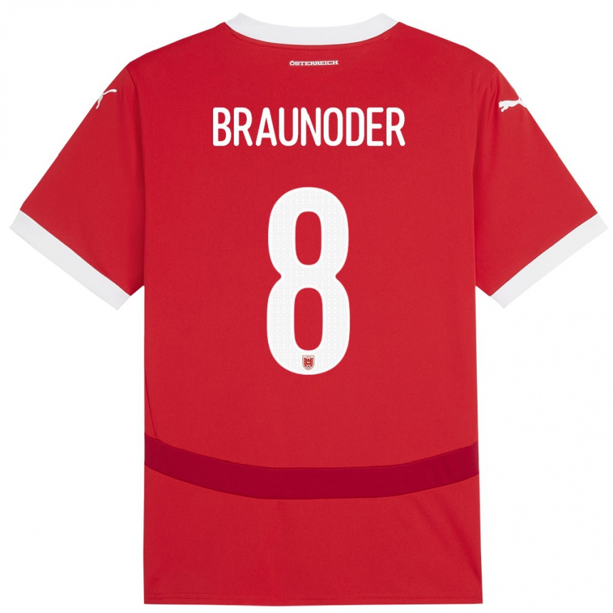 Vaikiškas Austrija Matthias Braunöder #8 Raudona Namų Marškinėliai 24-26 T-Shirt