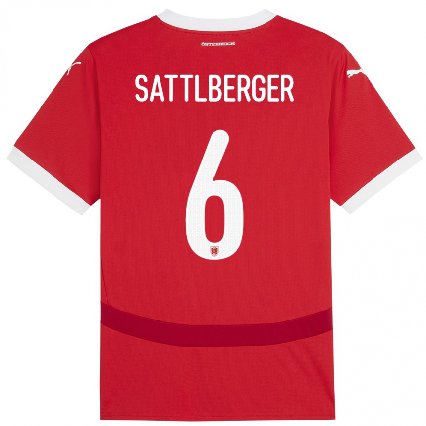 Vaikiškas Austrija Nikolas Sattlberger #6 Raudona Namų Marškinėliai 24-26 T-Shirt