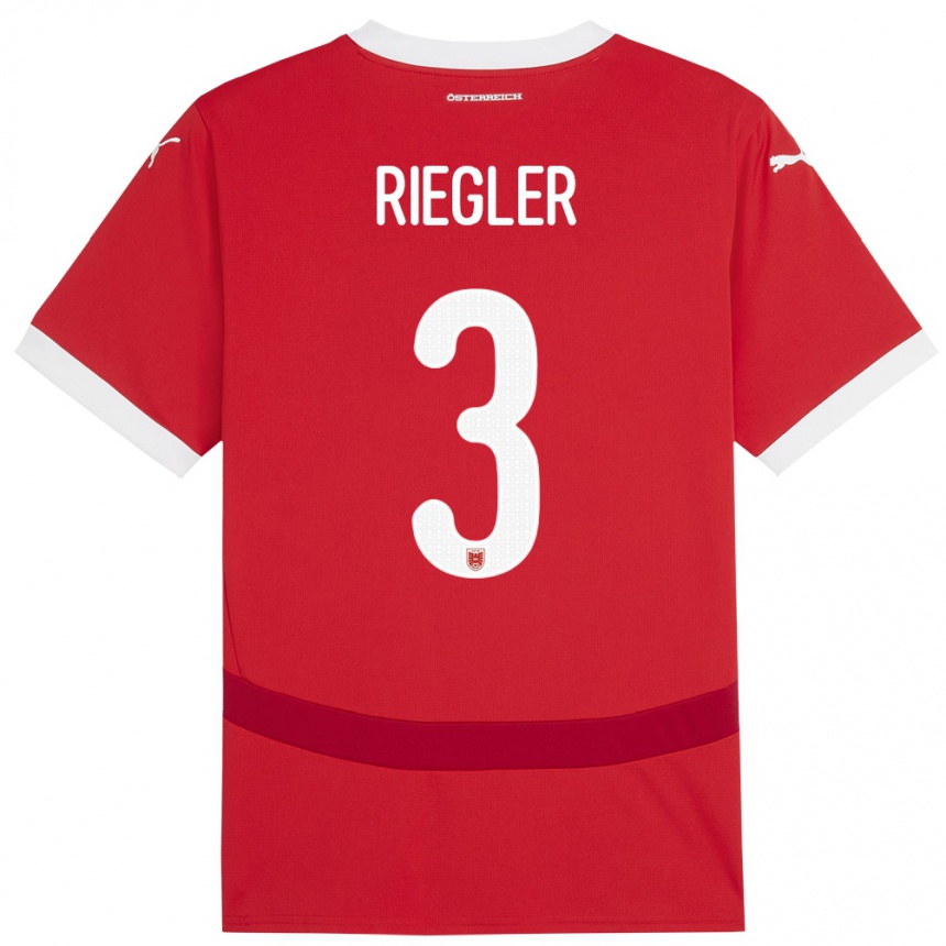 Vaikiškas Austrija David Riegler #3 Raudona Namų Marškinėliai 24-26 T-Shirt