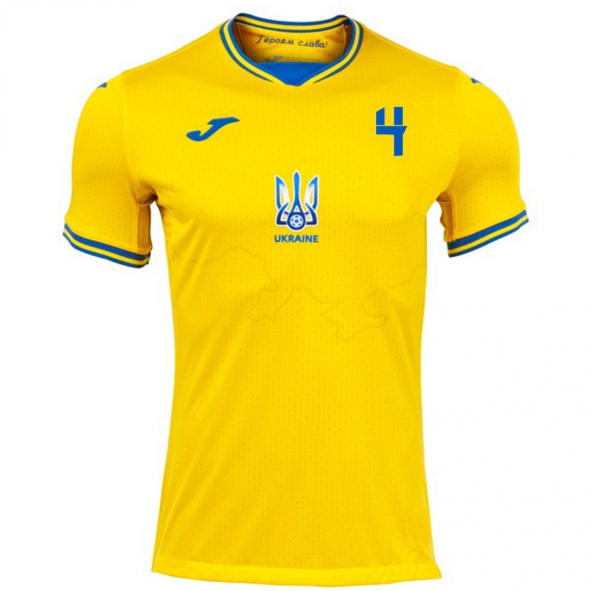 Vaikiškas Ukraina Maksym Dyachuk #4 Geltona Namų Marškinėliai 24-26 T-Shirt