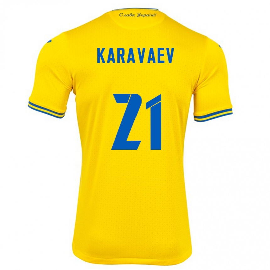 Vaikiškas Ukraina Oleksandr Karavaev #21 Geltona Namų Marškinėliai 24-26 T-Shirt