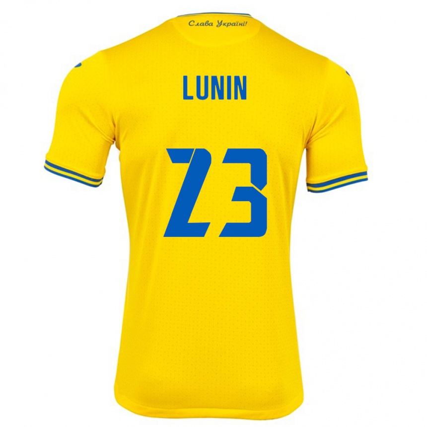 Vaikiškas Ukraina Andriy Lunin #23 Geltona Namų Marškinėliai 24-26 T-Shirt