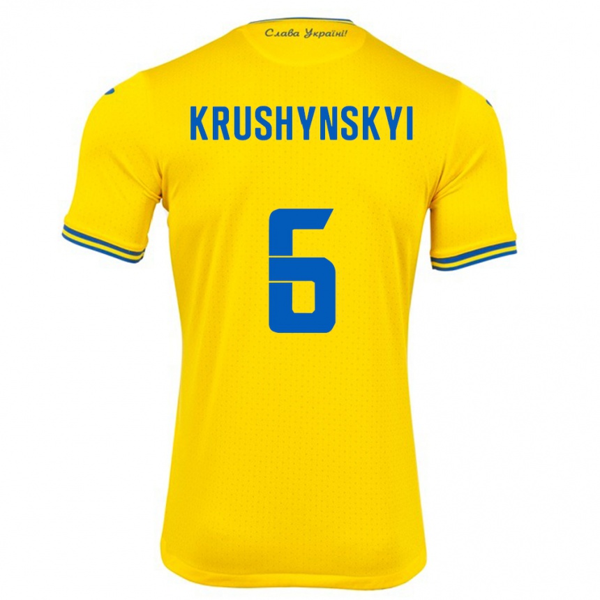 Vaikiškas Ukraina Borys Krushynskyi #6 Geltona Namų Marškinėliai 24-26 T-Shirt