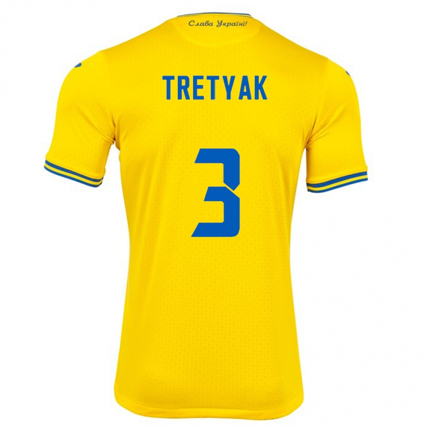 Vaikiškas Ukraina Demyan Tretyak #3 Geltona Namų Marškinėliai 24-26 T-Shirt