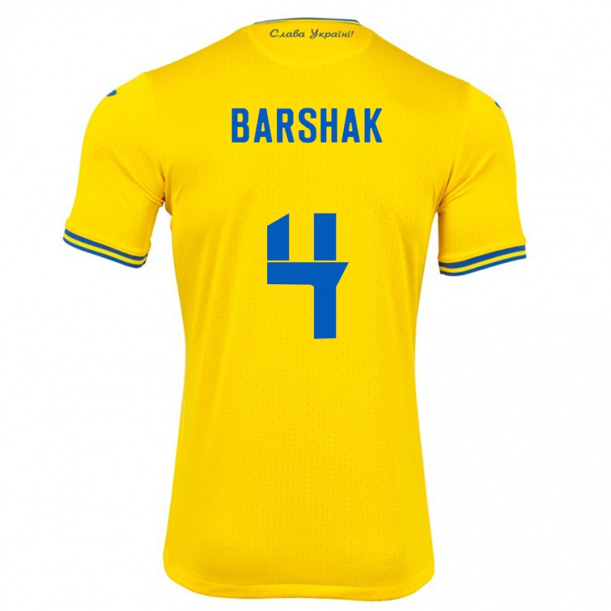 Vaikiškas Ukraina Maksym Barshak #4 Geltona Namų Marškinėliai 24-26 T-Shirt