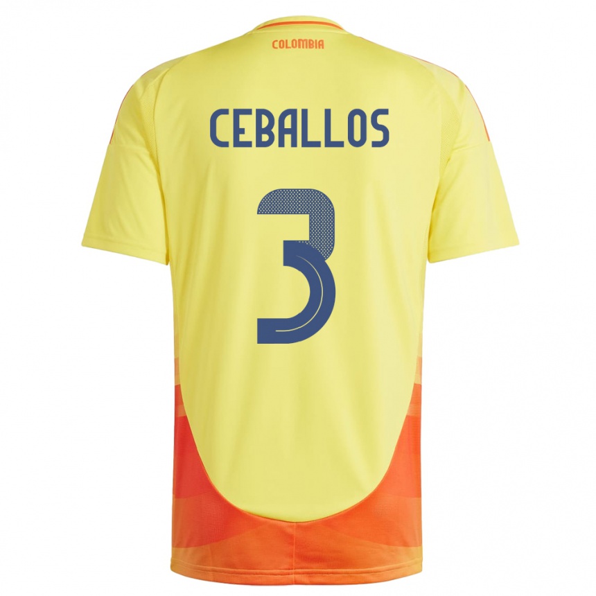 Vaikiškas Kolumbija Brayan Ceballos #3 Geltona Namų Marškinėliai 24-26 T-Shirt