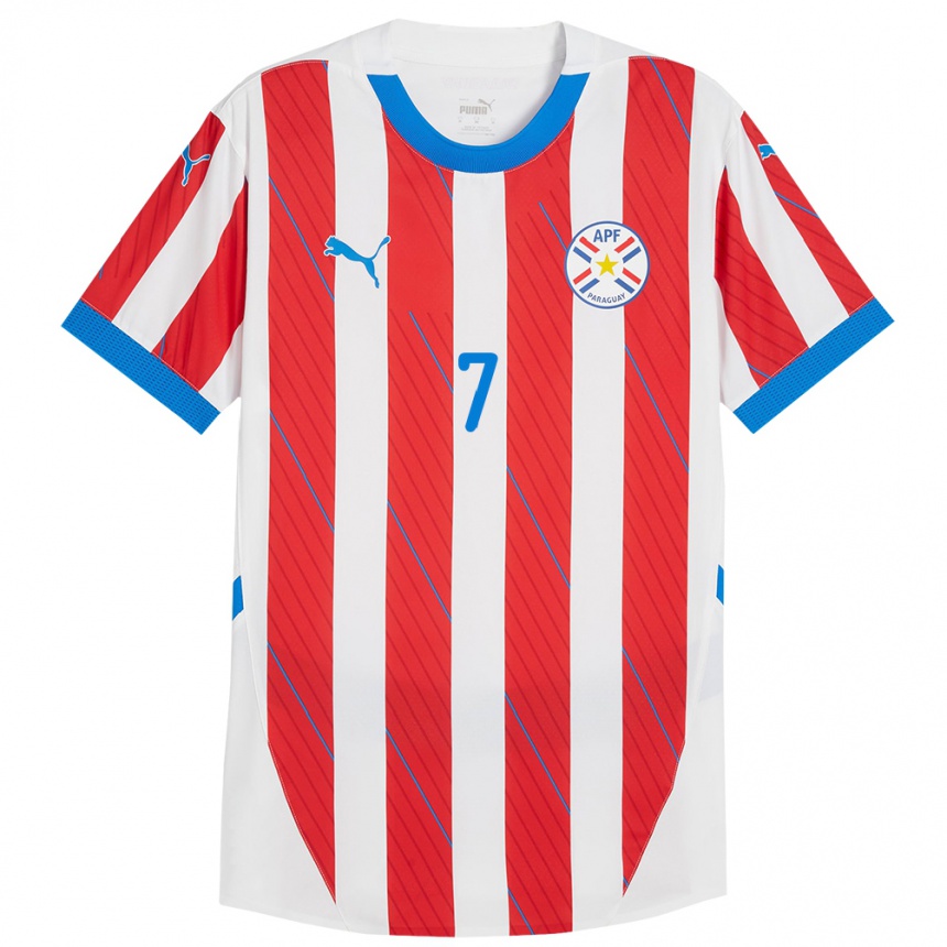 Vaikiškas Paragvajus Rodrigo Villalba #7 Balta Raudona Namų Marškinėliai 24-26 T-Shirt