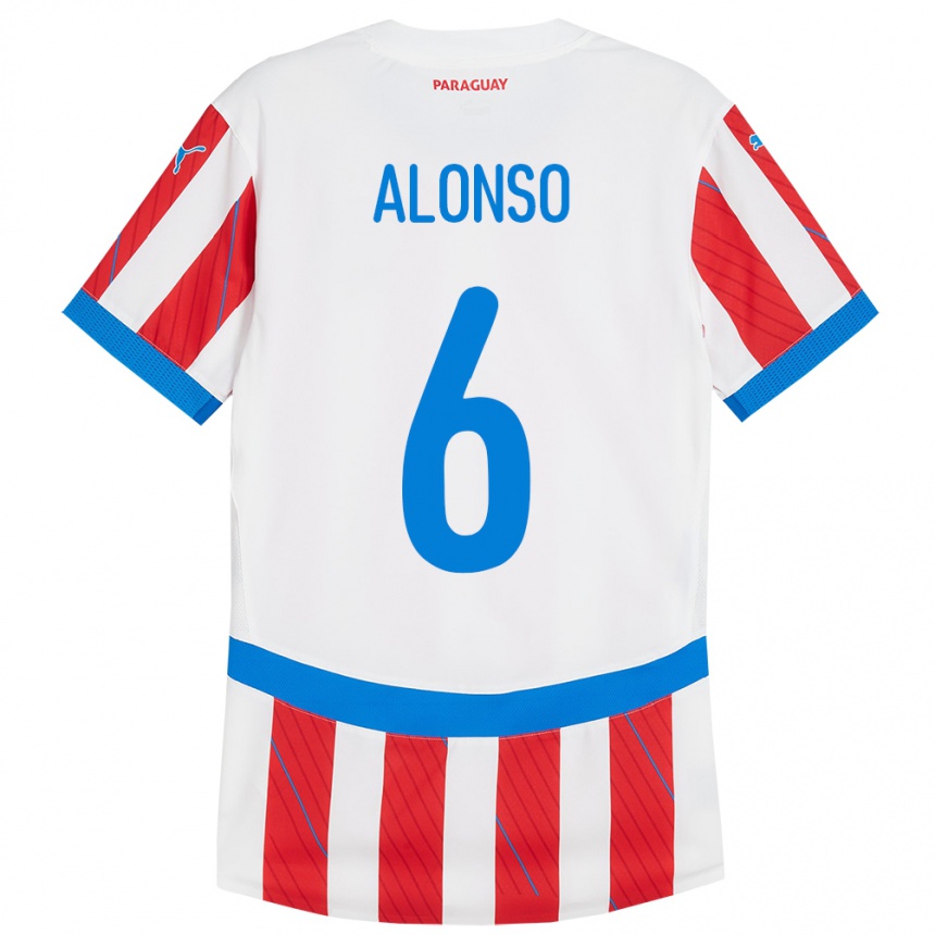 Vaikiškas Paragvajus Júnior Alonso #6 Balta Raudona Namų Marškinėliai 24-26 T-Shirt