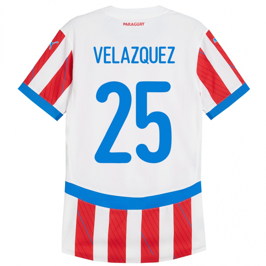 Vaikiškas Paragvajus Gustavo Velázquez #25 Balta Raudona Namų Marškinėliai 24-26 T-Shirt