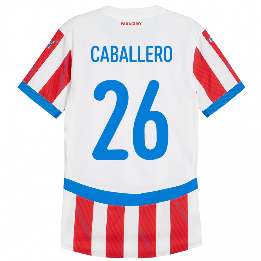 Vaikiškas Paragvajus Hernesto Caballero #26 Balta Raudona Namų Marškinėliai 24-26 T-Shirt