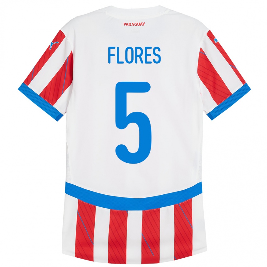 Vaikiškas Paragvajus Gilberto Flores #5 Balta Raudona Namų Marškinėliai 24-26 T-Shirt