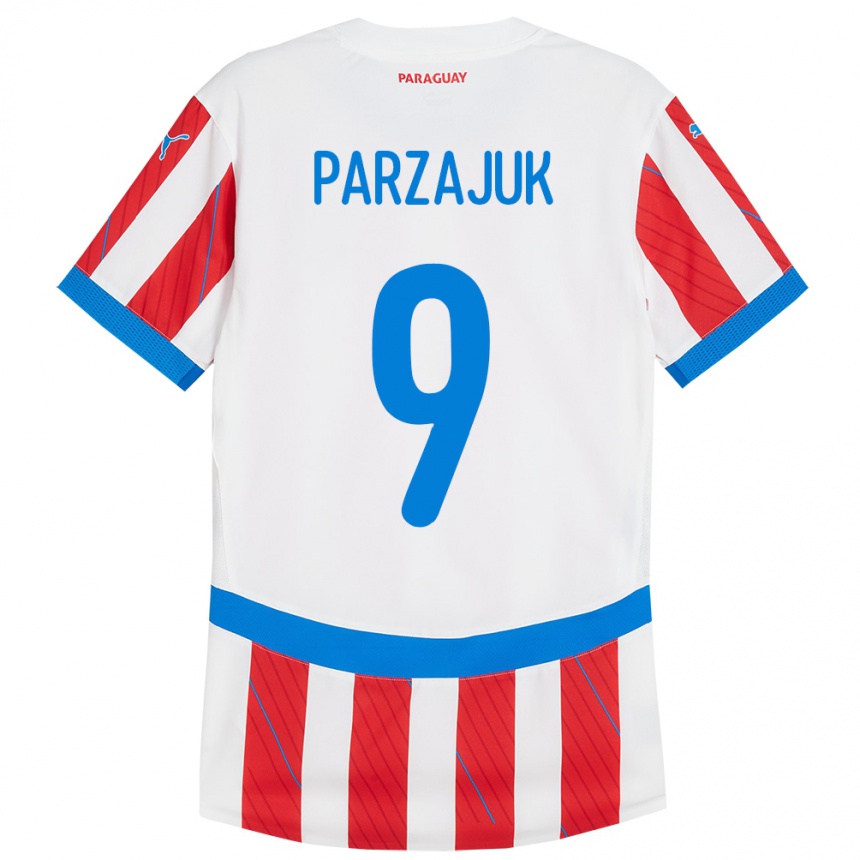 Vaikiškas Paragvajus Kevin Parzajuk #9 Balta Raudona Namų Marškinėliai 24-26 T-Shirt