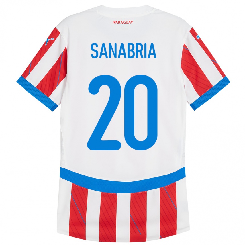 Vaikiškas Paragvajus Tobías Sanabria #20 Balta Raudona Namų Marškinėliai 24-26 T-Shirt