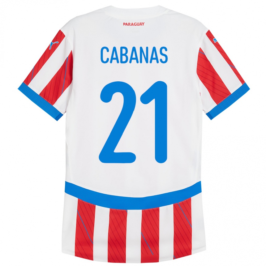 Vaikiškas Paragvajus Víctor Cabañas #21 Balta Raudona Namų Marškinėliai 24-26 T-Shirt