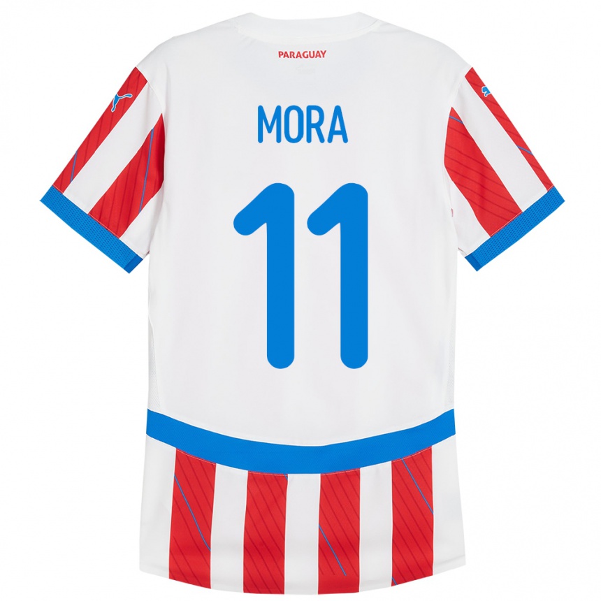 Vaikiškas Paragvajus Jorge Mora #11 Balta Raudona Namų Marškinėliai 24-26 T-Shirt