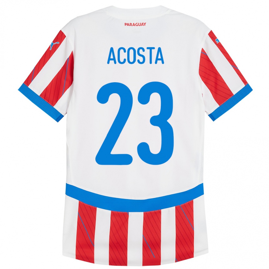 Vaikiškas Paragvajus Fátima Acosta #23 Balta Raudona Namų Marškinėliai 24-26 T-Shirt