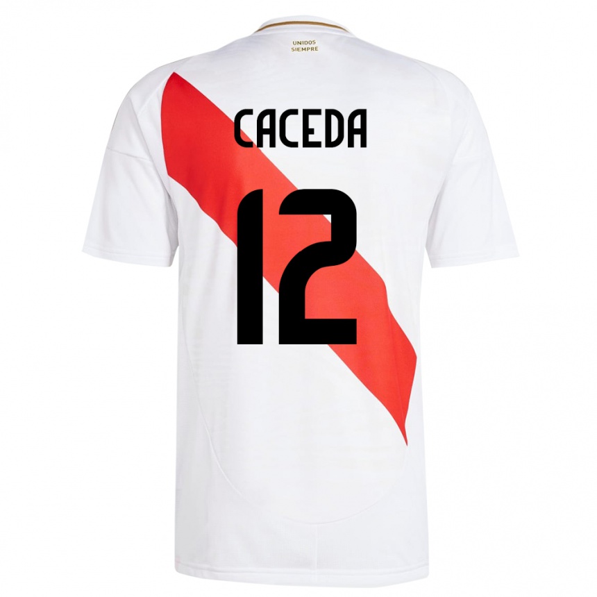 Vaikiškas Peru Carlos Cáceda #12 Baltas Namų Marškinėliai 24-26 T-Shirt