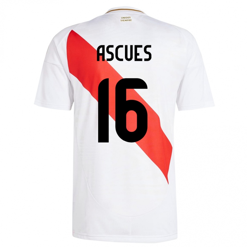 Vaikiškas Peru Carlos Ascues #16 Baltas Namų Marškinėliai 24-26 T-Shirt