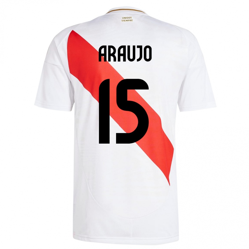 Vaikiškas Peru Miguel Araujo #15 Baltas Namų Marškinėliai 24-26 T-Shirt