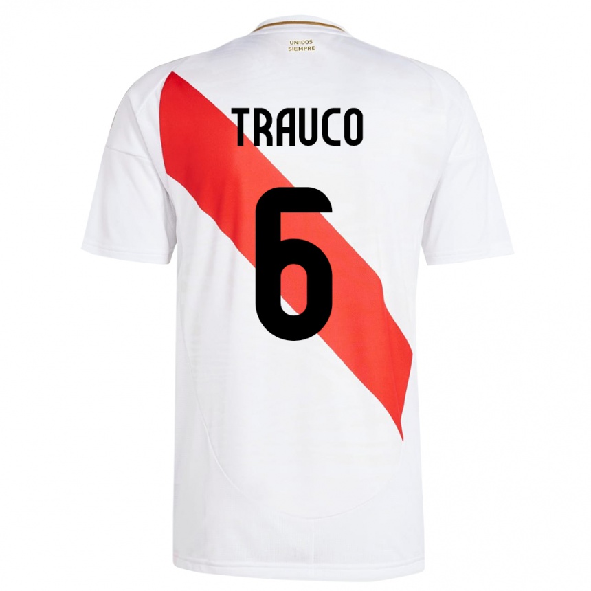 Vaikiškas Peru Miguel Trauco #6 Baltas Namų Marškinėliai 24-26 T-Shirt