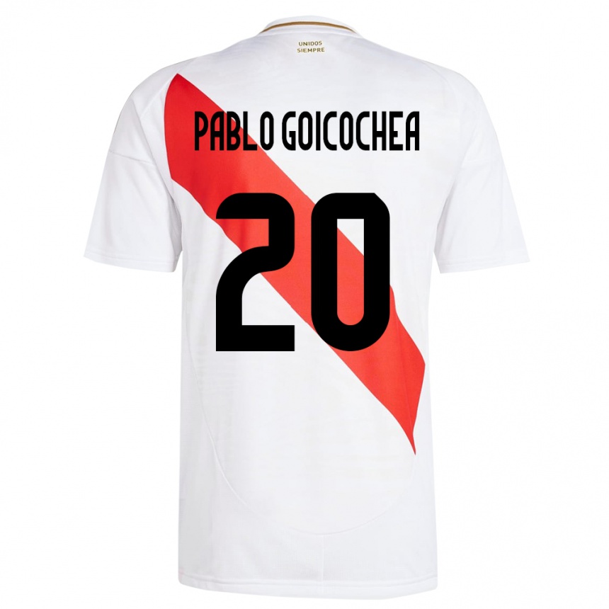 Vaikiškas Peru Juan Pablo Goicochea #20 Baltas Namų Marškinėliai 24-26 T-Shirt