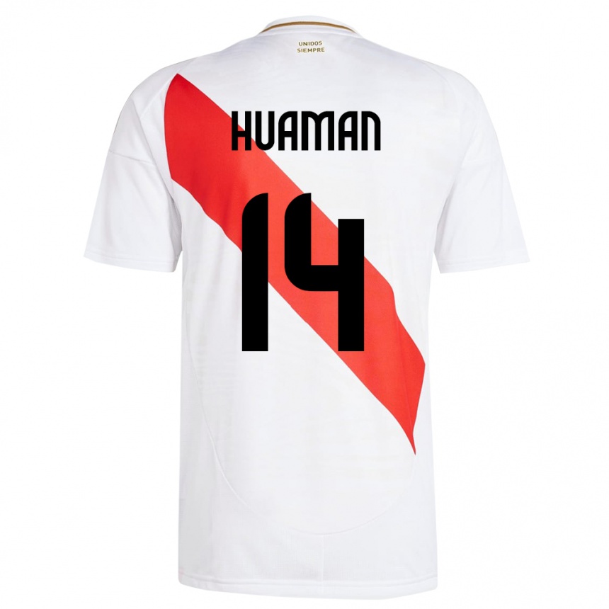 Vaikiškas Peru Marco Huamán #14 Baltas Namų Marškinėliai 24-26 T-Shirt