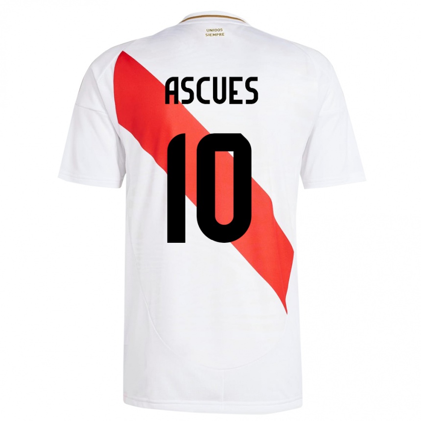 Vaikiškas Peru Adrián Ascues #10 Baltas Namų Marškinėliai 24-26 T-Shirt