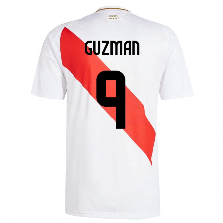 Vaikiškas Peru Víctor Guzmán #9 Baltas Namų Marškinėliai 24-26 T-Shirt