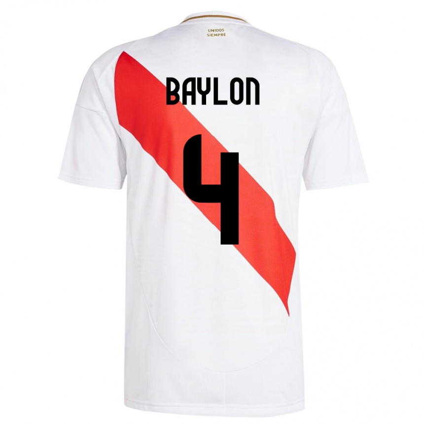 Vaikiškas Peru Luis Baylón #4 Baltas Namų Marškinėliai 24-26 T-Shirt