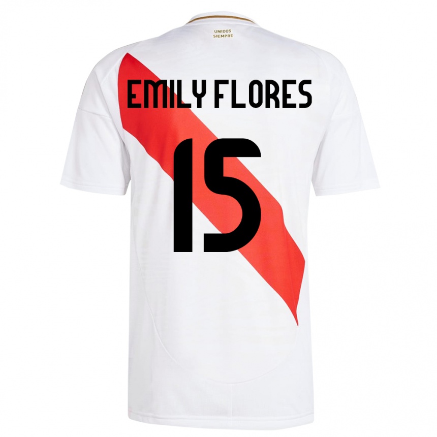 Vaikiškas Peru Emily Flores #15 Baltas Namų Marškinėliai 24-26 T-Shirt