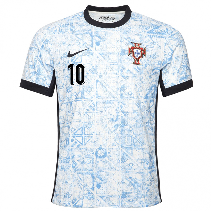 Vaikiškas Portugalija Joao Mario #10 Kreminė Mėlyna Išvykos Marškinėliai 24-26 T-Shirt