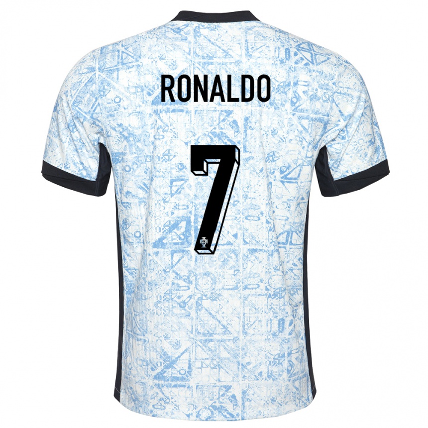 Vaikiškas Portugalija Cristiano Ronaldo #7 Kreminė Mėlyna Išvykos Marškinėliai 24-26 T-Shirt