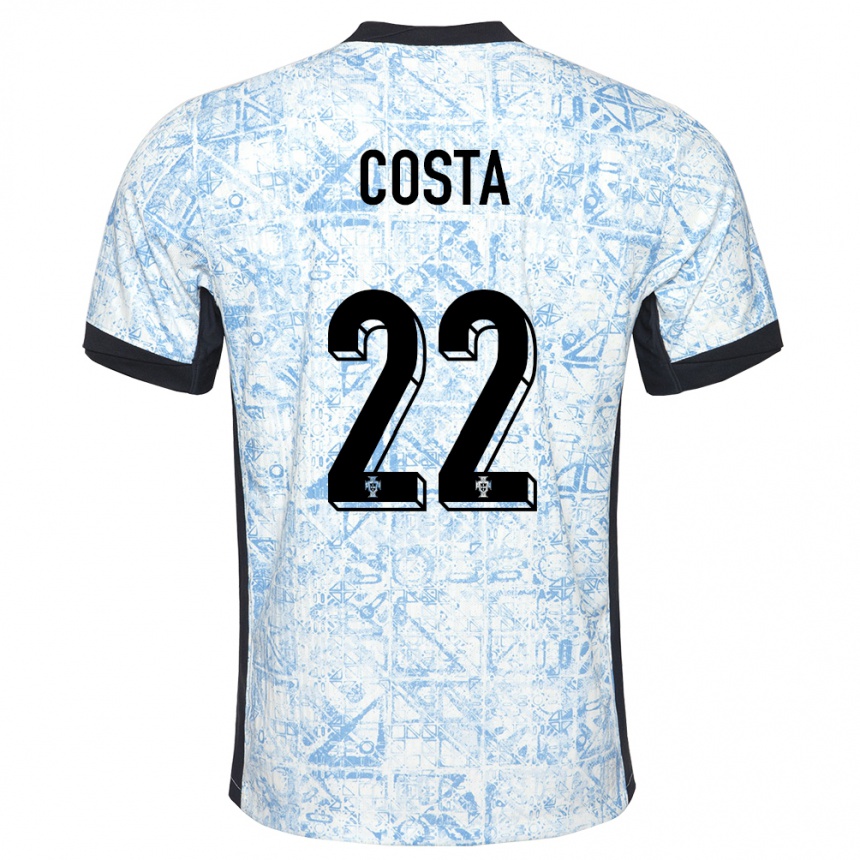 Vaikiškas Portugalija Diogo Costa #22 Kreminė Mėlyna Išvykos Marškinėliai 24-26 T-Shirt