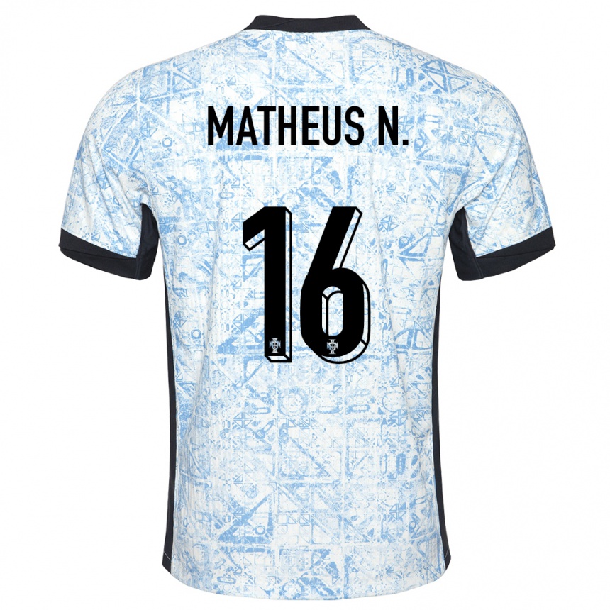 Vaikiškas Portugalija Matheus Nunes #16 Kreminė Mėlyna Išvykos Marškinėliai 24-26 T-Shirt