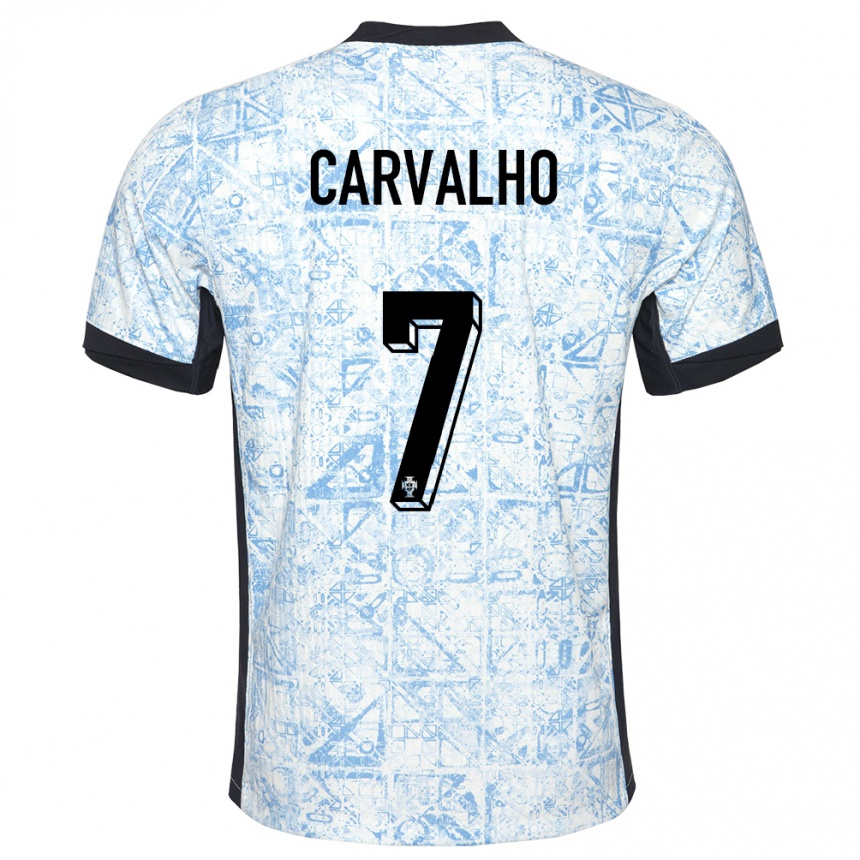 Vaikiškas Portugalija Fabio Carvalho #7 Kreminė Mėlyna Išvykos Marškinėliai 24-26 T-Shirt