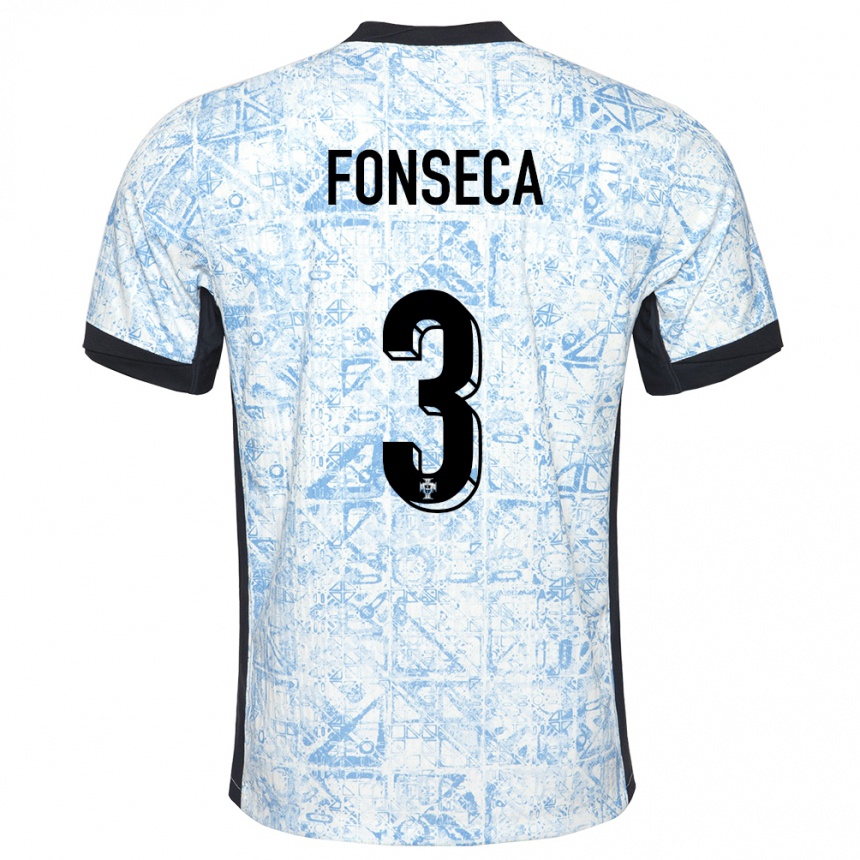 Vaikiškas Portugalija Joao Fonseca #3 Kreminė Mėlyna Išvykos Marškinėliai 24-26 T-Shirt