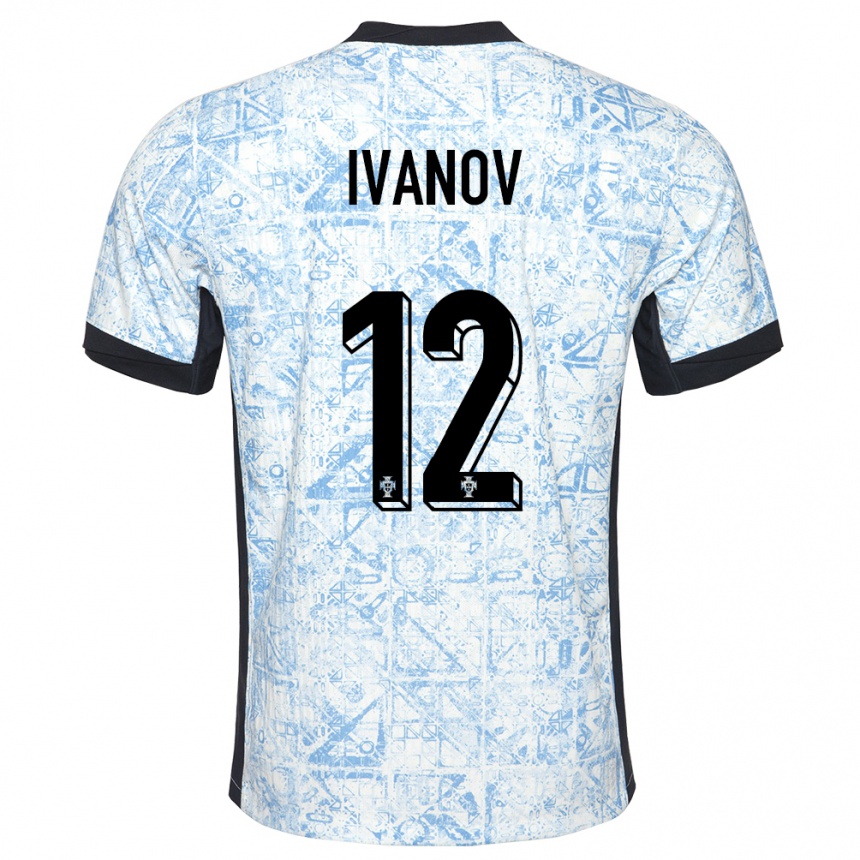 Vaikiškas Portugalija David Ivanov #12 Kreminė Mėlyna Išvykos Marškinėliai 24-26 T-Shirt