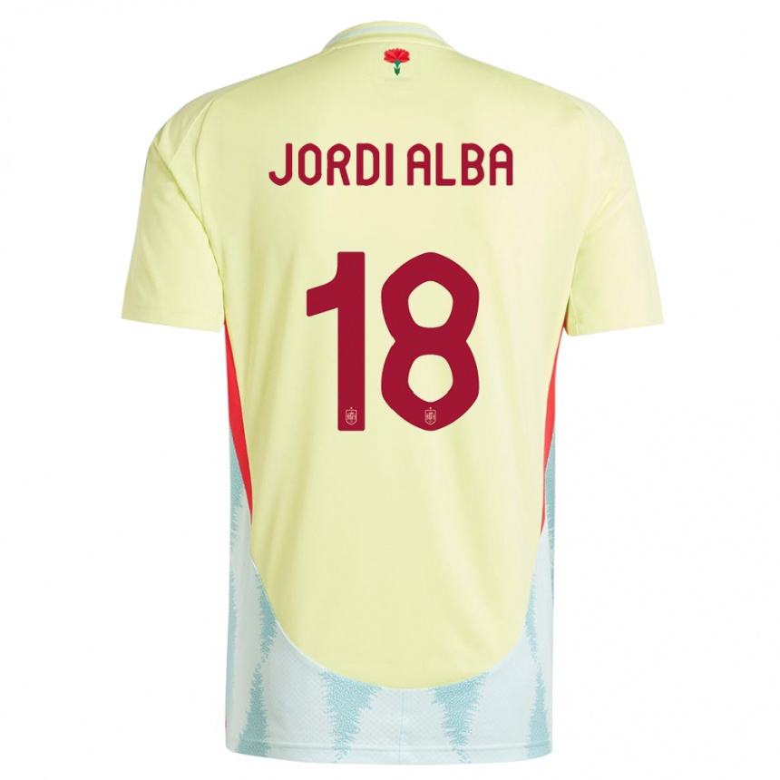 Vaikiškas Ispanija Jordi Alba #18 Geltona Išvykos Marškinėliai 24-26 T-Shirt