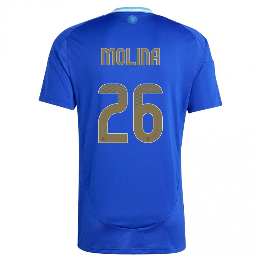 Vaikiškas Argentina Nahuel Molina #26 Mėlyna Išvykos Marškinėliai 24-26 T-Shirt